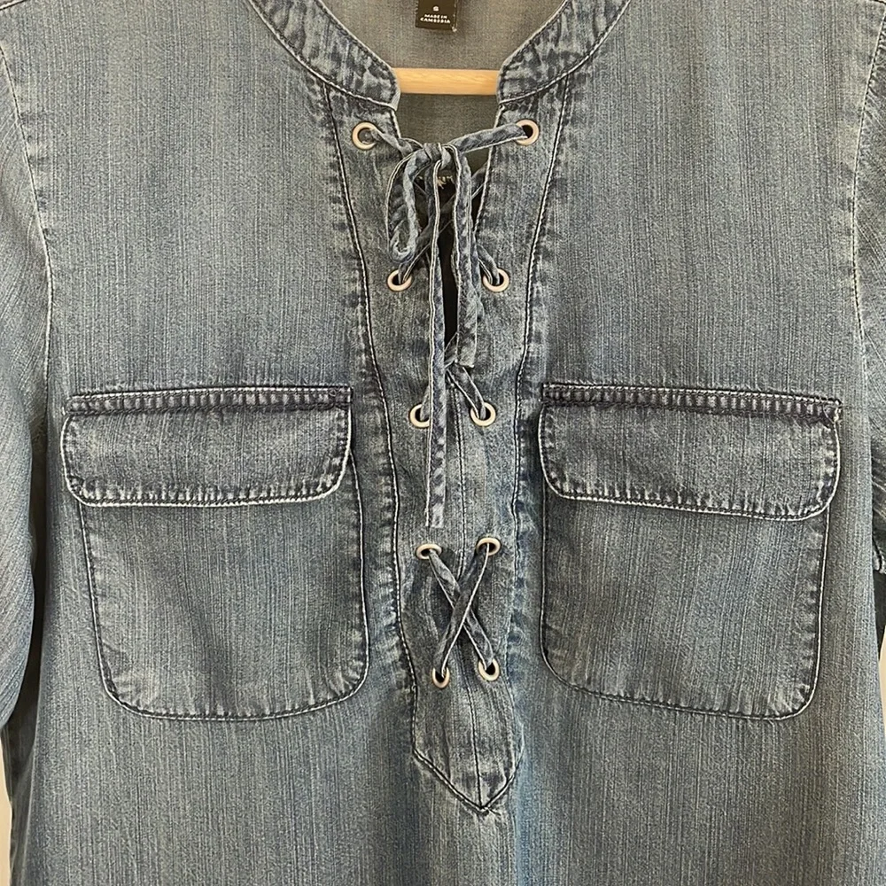 a.n.a lace up denim shirt - Picture 2 of 7